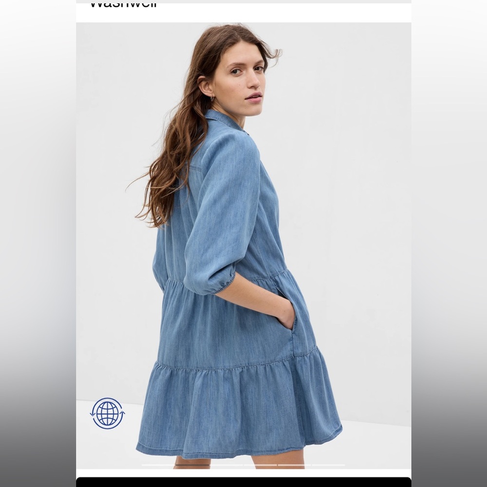 Puff Sleeve Denim Mini Shirtdress with Washwell by The Gap